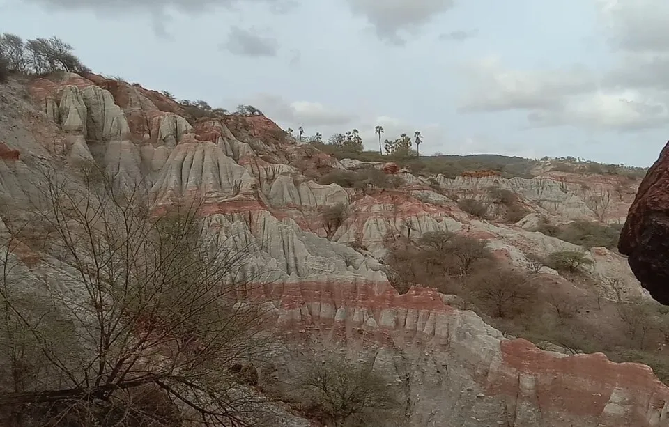Layered pale and reddish rock formations at Kelabba Maja on Sabu Island, East Nusa Tenggara.